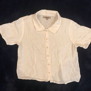 FLAX White Linen Button Short Sleeve Top